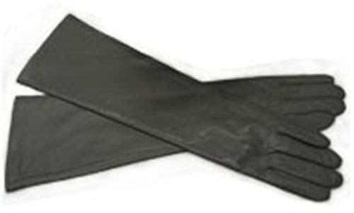 Damen-Handschuhe aus Schaffell, Leder, lange Handschuhe, Dunkelgrau, 9 8 1/2