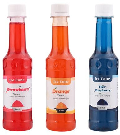 Sirop pour cônes glacés, (250 ml, Orange, Strawberry, Blue raspberry)