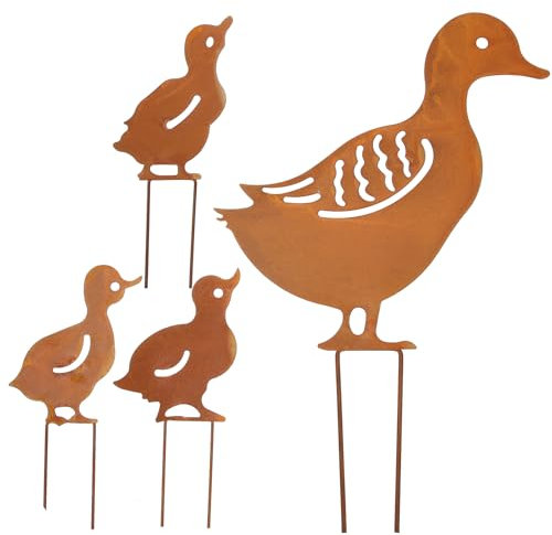 Yardwe Lot de 4 piquets de jardin rouillés - Décoration de jardin - Décoration de jardin - Animaux - Printemps - Jardin - En métal - Tabouret de clôture - Décoration de pelouse - Cour de Pâques