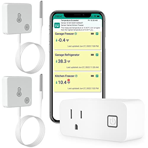 MOCREO WiFi Refrigerator Thermometer with Freezer Alarm, Email Alert, App Notification, Data Logging Export, No Subscription Fee, 2 Remote Temperature Sensor for Home Kitchen, Hot Tub