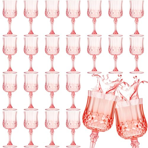 Pinkunn Lot de 24 verres à vin en plastique Rose 200 ml