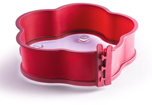 coox Springform Blume mit Glas-Servierplatte und Glasfüßen Ø 26 cm in Rot - Perfektes Backen und Servieren in einem!