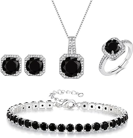 EVER FAITH Hochzeit Quadrat Cubic Zirkonia Schmuck Sets für Braut Brautjungfer, Glamour Anhänger Halskette Ohrringe Tennis Armband Offene Ring für Damen Klar Silber-Ton