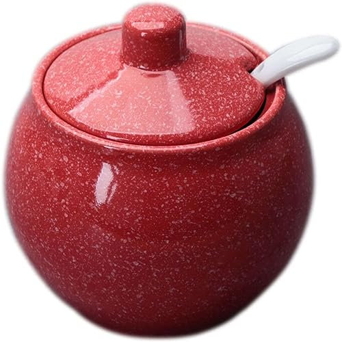 EPASHA Azucarero,Azucarero De Color Sólido con Tapa, Lindo Tarro De Almacenamiento, Azucarero De Porcelana con Cuchara, Salero Pequeño, for Cafetería, Restaurante-rojo-10x7x10cm (Color : Red)