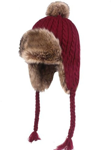 Damen Winter Mütze Fliegermütze Trapper Warm Fellmütze Ohrschutzkappe mit Bommeln (DE/NL/SE/PL, Numerisch, 56, 59, Rot)