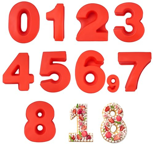 MytaYt 9 Stück Silikon Backform Zahlen Kuchenform Zahlen 0-8 Number Cake Backform Groß Backformen Set Zahlen Backform für Kuchen Keksen Pralinen Geburtstag Party(Rot)