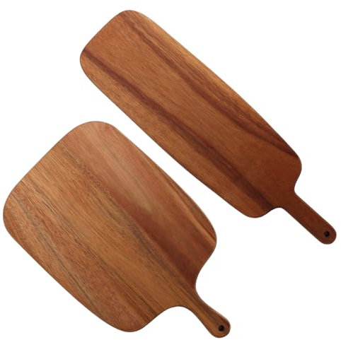 LDXDRU 2 Pack Wooden Chopping Board with Handle, 33 x 20cm Large Cutting Board, 41 x 12cm Brown Charcuterie Board, Serving Tray Bread Board for Fruits Dessert