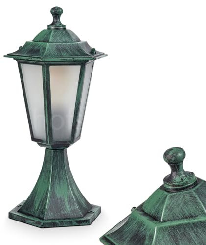Außenwegeleuchte Loria, Sockelleuchte aus Metall/Glas in Grün-Schwarz/Weiß, Wegeleuchte in antikem Look, 37 cm, Gartenlampe, Gartenbeleuchtung IP44, 1 x E27, ohne Leuchtmittel