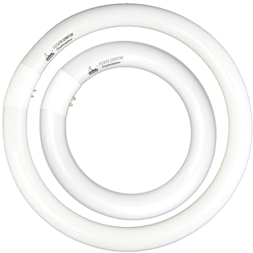FC8T9/CW 22W and FC12T9/CW 32W Cool White Round Fluorescent Light Bulb Set, 8 inch T9 22 Watts & 12 inch 32 Watts Circular Bulbs Pack, Circline Kitchen and Bath Light Bulbs, CRI 80, 4100K, G10q Prong
