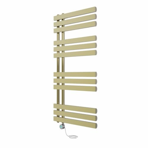 NRG Prefilled Designer Electric Heated Towel Rail Radiator Brushed Brass Thermostatic Bathroom Warmer with LCD Display 1200x600mm - 700 Watt