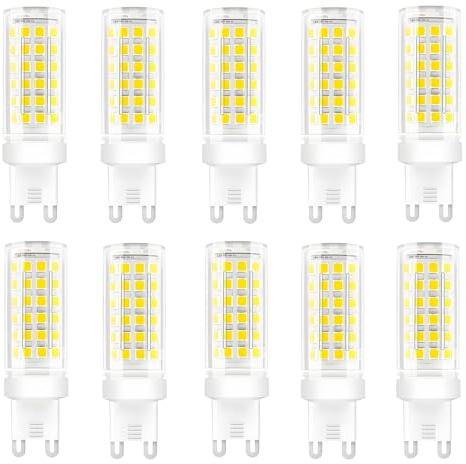 WULUN No Flickering No Strobe G9 LED Ceramic Base Light Bulbs 9W, Equivalent 90W Halogen, 900LM, Cool White 6000K, Low Heat, AC 85-265V, Non-Dimmable, 10 Pack