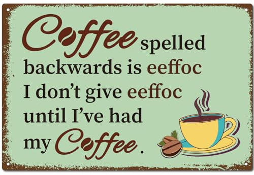 CREATCABIN Vintage Metal Sign Coffee Tin Plaque - Green Retro Painting Iron Wall Decoration Art Mural Hanging for Indoor Outdoor Café Kitchen Home Bar 12 x 8 Inch