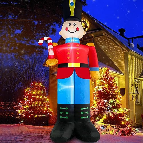 Danxilu 12FT Christmas Inflatable Nutcracker Decorations with Candy Cane | Outdoor Xmas Blow Up Soldier Built-in LED Lights, Suitable for Party, Holiday, Outside, Lawn and Garden