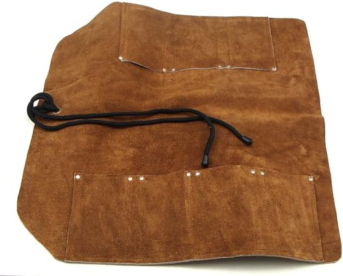 UJ Ramelson 7 Pocket Suede Leather Tool Roll Organizer, Brown | Bag Pouch for Woodworking, Wood Carving, Chisel, Gouge, and More