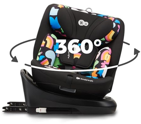 Kinderkraft I-GROW Kindersitz 0-36 kg, I-SIZE 40-150 cm, 360 grad drehbar, Kinderautositz mit Isofix station, FWF und RWF, Verstellbare Kopfstütze/Rückenlehne mit Liegeposition, Happy shapes