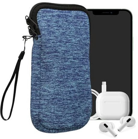 kwmobile Neopren telefonväska storlek XXL – 17,78 cm (7 tum) – universell mobiltelefonväska med dragkedja, handledsrem – havsblå/ljusblå
