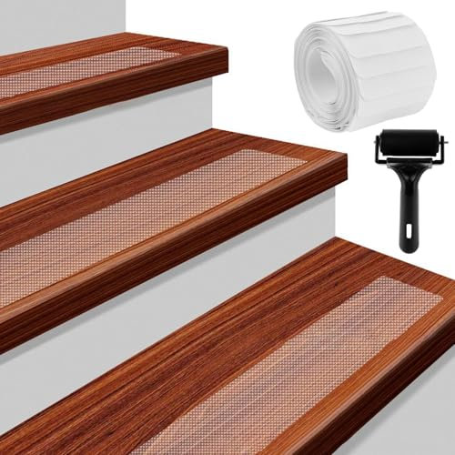 Oungy 20 Stück 16 m Selbstklebend Treppenstufen Antirutsch Klebeband Transparent 10x81 cm Treppenstufen Matten mit Installationsrolle Stufenmatten Treppen Rutschschutz Antirutschstreifen