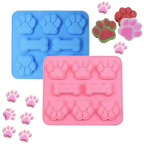 Molde de Silicona de 2 Piezas para Pata y Hueso de Perro, Molde de Chocolate, Molde Reutilizable para Hornear, para Hacer Gelatina y Snacks Perros