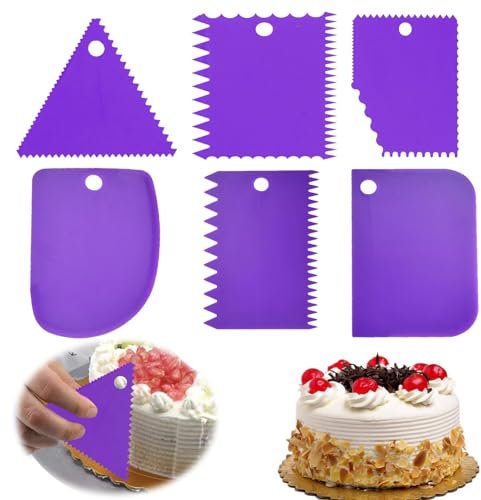 6PCS Cake Icing Smoother Plastic Cake Scraper Cake Spatula Set Cake Smoother 6 Shapes Cake Cream Scraper Set Cake Decorating Tools Pastry Dough Fondant Cake Edge Side Icing Smoother Cutters Tool