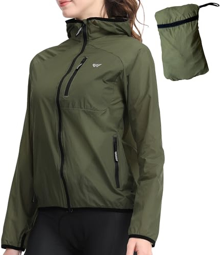 Wulibike Fahrradjacke Damen Faltbare Regenjacke Leicht und Atmungsaktiv Laufjacke Reflektierende Windbreaker für Radfahren,Trekking und Outdoor
