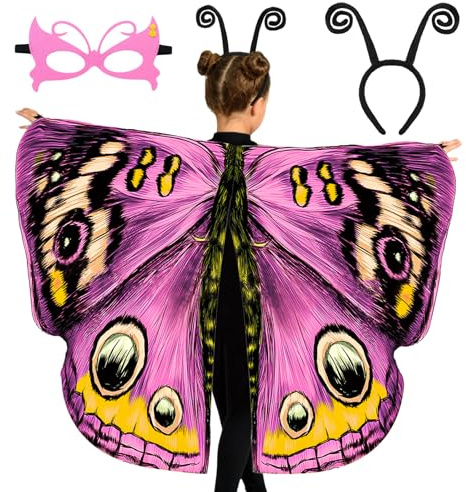 Tacobear Disfraz Mariposa Niñas Alas de Mariposa con Máscara Diadema Capa Mariposa Disfraz para Halloween Carnaval Fiesta Cumpleaños Navidad Cosplay (Rosa)