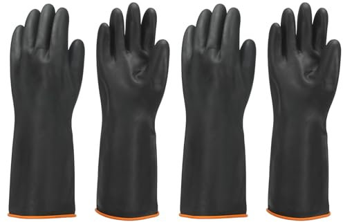 sourcing map Chemical Resistant Gloves, Latex Industrial Gloves 45cm Long Sleeve Anti-Slip Protective Safety Work Glove for Cleaning Dish Washing Resist Acid Alkali, Black, Pair of 2