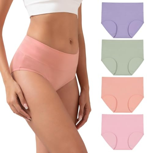 INNERSY Mutande da donna a vita alta, slip in cotone, biancheria intima, mutandine morbide per donne, confezione da 4, XL