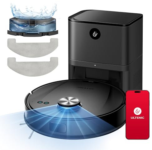Ultenic Robot Aspirapolvere Lavapavimenti con Mappatura, Robot Pavimenti Serbatoio Acqua e Polvere Integrato, Controllo APP/Alexa/Siri/IFTTT - Ottimo per Peli di Animali