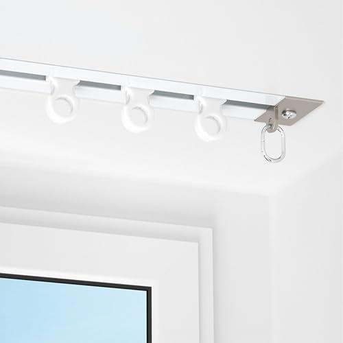 Doppel-Vorhangschiene, 2,8 m, weißes Aluminium, versenkte Schiene für Schlafzimmerfenster, leise Vorhangschienen für hängende Decke