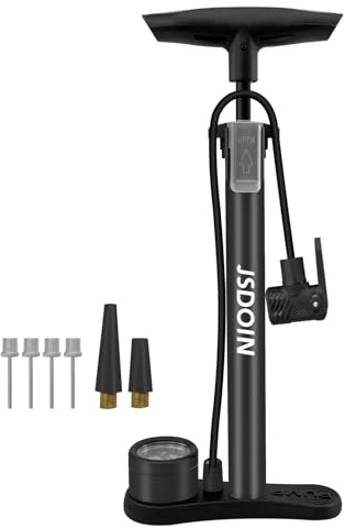 Jsdoin Bomba de aire para bicicleta con manómetro, bomba de aire de pie, bomba de aire de alta presión 160 PSI, bomba de aire para todas las válvulas (negro)