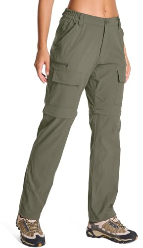 Womens Hiking Pants Convertible Quick Dry Stretch Lightweight Zip Off Outdoor Safari Pants with Cargo Pockets,2195,Light Green,14