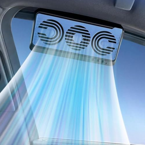 GLOBALHUT Dual-Powered Car Ventilation Fan, Solar USB Front Rear Window Radiator Exhaust Cooler, For Vehicles SUVs RVs Trucks Gray Blue(Dark blue)