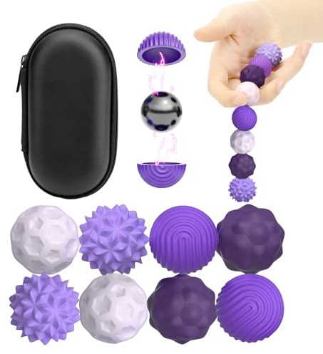 8 Stück Magnetische Fidget Toys, Anti Stress Spielzeug Magnetkugeln, Stress Bälle mit Silikonhülle, Stressball Sensorik Spielzeug Sensory Toy (Lila)