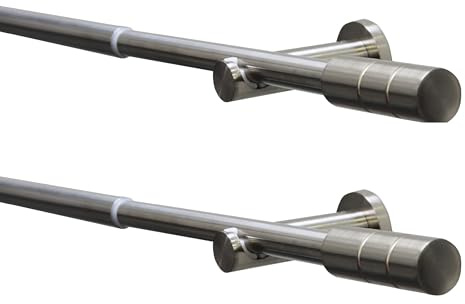 GARDINIA Gardinenstange Kreta 2er-Set, Komplettstilgarnitur inkl. Befestigungsmaterial, Vorhangstange ausziehbar, 120-210 cm BZW. 190-340 cm, Metall, Edelstahl-Optik