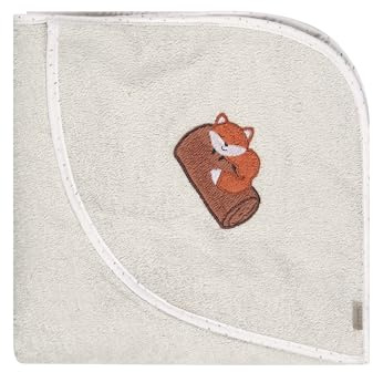 Sterntaler Kapuzenbadetuch Fuchs Filou 80x80 cm – Babyhandtuch mit Kapuze aus 100% Baumwolle, saugfähig & weich – Kinder Badetuch mit süßer Applikation – Unisex, lichtgrau