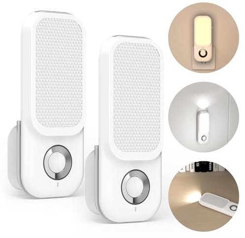 PORFOYO 2 Stück Nachtlicht Taschenlampe, Nachtlicht Steckdose, 4 in 1 LED Steck Induktionstaschenlampe, Nachtlichter mit Bewegungsmelder, LED Steckdosenlichter, Notlicht für Notfall für Innen Außen