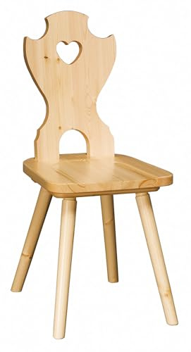 Generico Sedie cuore in legno di pino massello con schienale, seduta in legno, stile classico e solido per arredare con stile la tua casa