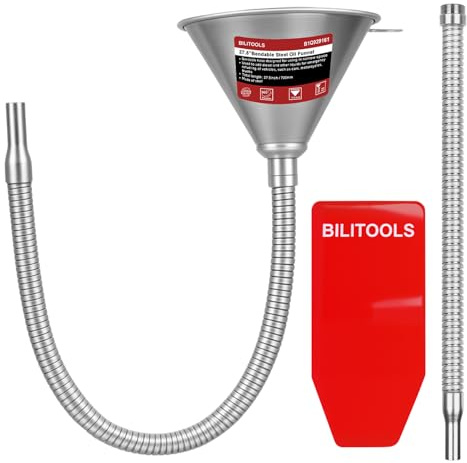 BILITOOLS 4pc Oil Change Kit, Spill-Free Steel System with Filter & 14.6/26.2 Hoses + Reusable Flexible Funnel for Automotive Use, Universal Oil Funnel Kit for Engine, Transmission & Cooling Systems