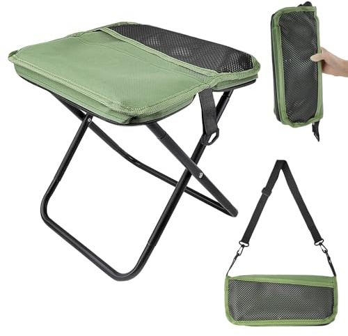 Sgabello portatile per escursionismo e trekking, sgabello pieghevole, sgabello portatile, supporta fino a 150 kg, sedia pieghevole per esterni, con cerniera, per viaggi, campeggio, pesca (verde)