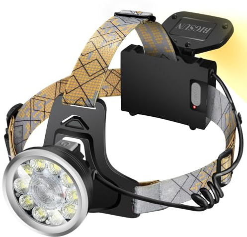 BIGSUN Headlamp Rechargeable, Led Headlamps with 4 Modes, High Lumen Bright Head Lamp,Built-in 9600 mAh Li-Ion Battery, Front and Rear Lighting,Bidirectional Use for Camping Hunting Hiking Fishing