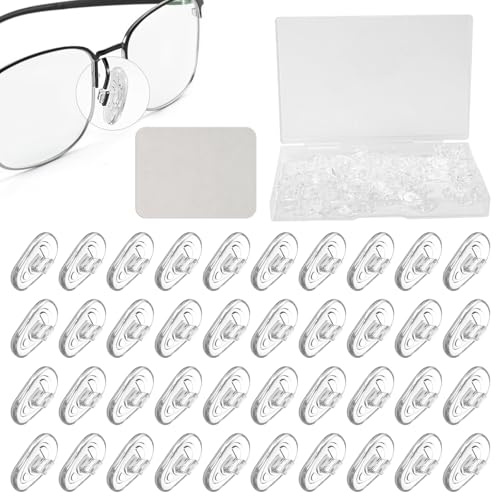60 Paar Brillen Nasenpads Silikon, Rutschfeste Nasenpads Brille Zum Einstecke mit Reinigungstuch und Box, Weiche Silikon Transparent Nasenpads Brillezubehör für Brillen Sonnenbrillen Stopper