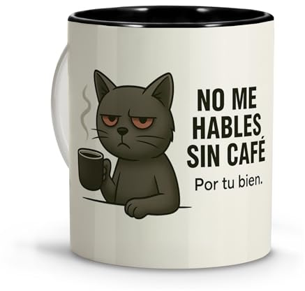 LolaPix Taza Original para Regalar. Detalles Compañeros de Trabajo. Tazas Graciosas. Tazas Originales para Regalar Hombre. Colección Sarcástica. Taza 330ml Cerámica Gato Café