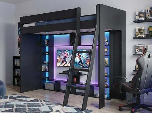 Noa and Nani Leo High Sleeper Cabin Bed Gaming Den with Storage in Black
