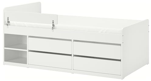 ProTuning NATTAPA/SLÄKT Bett frm w strg+guard rl+slat bd bse, weiß, 90x200 cm