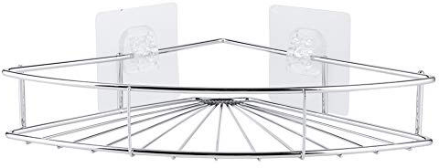 Segrehy Mensola ad angolo triangolare in acciaio inox, senza punzonatura, per bagno, con adesivo, per doccia, dormitorio, camera da letto, argento 26x22x7 cm