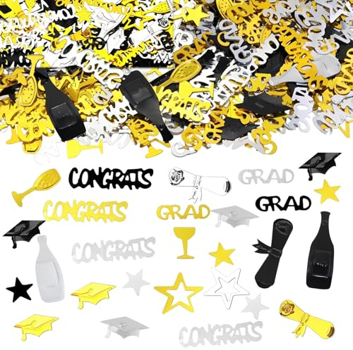 Black Gold Silver Graduation Confetti 2026,30g Metallic Sequins Confettis for Table Scatters Decorations,Glitter Confetti Sprinkles for Home,College,Senior,High School Prom Graduation Party Decoration