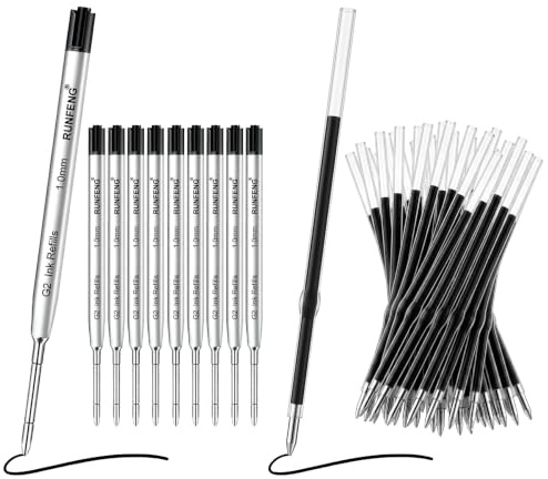 40 Recambios de Bolígrafo 97 mm Longitud con 1 mm Grosor,10 Piezas metálico | de gran para formato G2 y 30 Plástico Recambio Bolígrafos, Repuesto Compatibles Recambios de Tinta para Bolígrafos-Negro