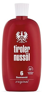 Tiroler Nussöl Original | Sonnenöl LSF 6 | UVA UVB Filter | wasserfestes Pflegeöl mit Mandelöl Sonnenblumenöl Walnussöl | Walnussschalen Extrakt für Bräune | seidiger Glanz 75 ml