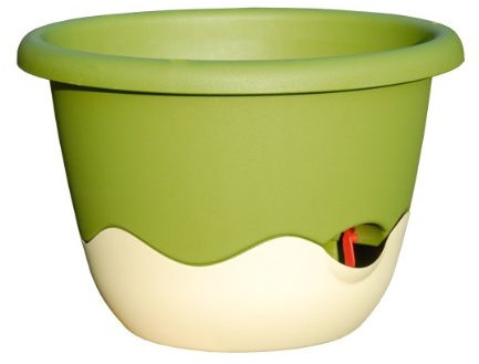 Plastia Pot de Fleur MARETA ø 30 Suspension + indicateur de Niveau d’Eau Vert Clair + Ivoire foncé