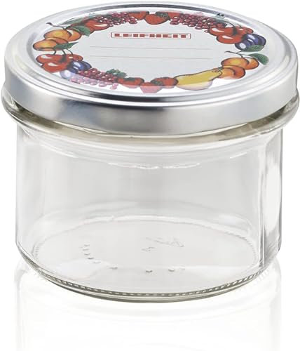 Leifheit Bocal à Confiture en Verre 235 ML, hermétique avec étiquette, Transparent Pratique pour la Conservation de Confiture, gelée, légumes, confits, etc, avec Couvercle à Visser